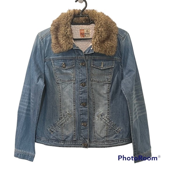Ruff Hewn Jackets & Blazers - Ruff Hewn Blue Denim Jean Jacket Sherpa Lined Faux Fur Collar Jacket Sz Medium